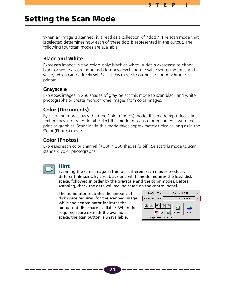 Setting the scan mode, P. 21, Scanning mode determines how the image is scanned | P. 21) | Canon N650U User Manual | Page 21 / 67