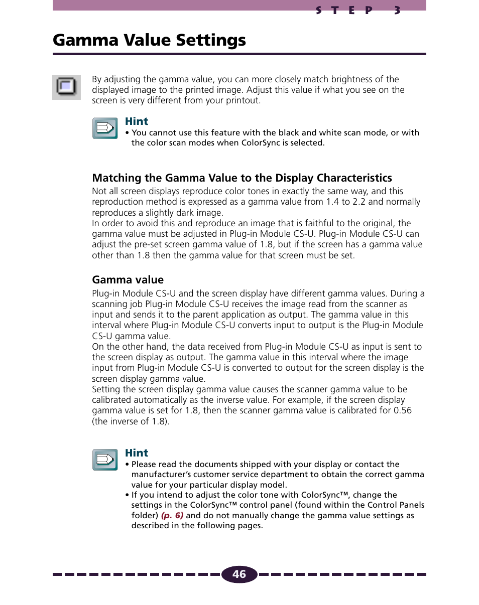 Gamma value settings, P. 46 | Canon N650U User Manual | Page 46 / 67