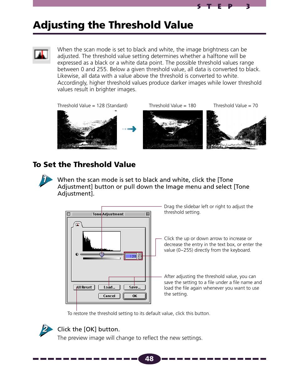 Adjusting the threshold value, P. 48 | Canon N650U User Manual | Page 48 / 67