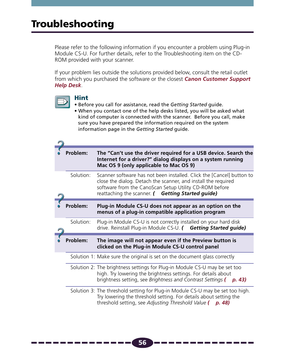 Troubleshooting, P. 56 | Canon N650U User Manual | Page 56 / 67