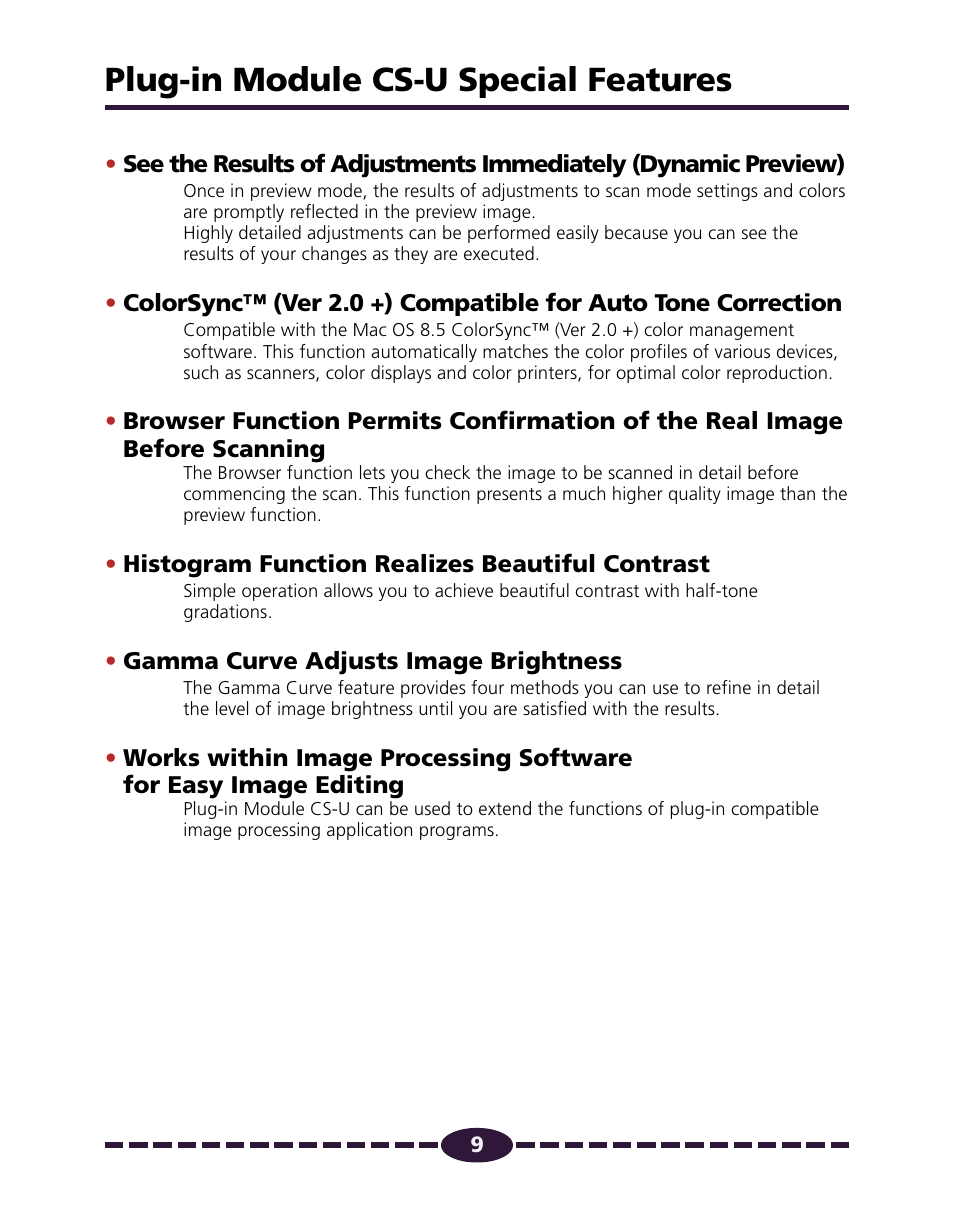 Plug-in module cs-u special features | Canon N650U User Manual | Page 9 / 67
