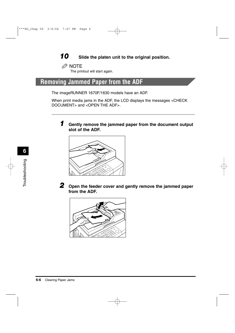 Removing jammed paper from the adf | Canon IMAGERUNNER 1670F User Manual | Page 107 / 134