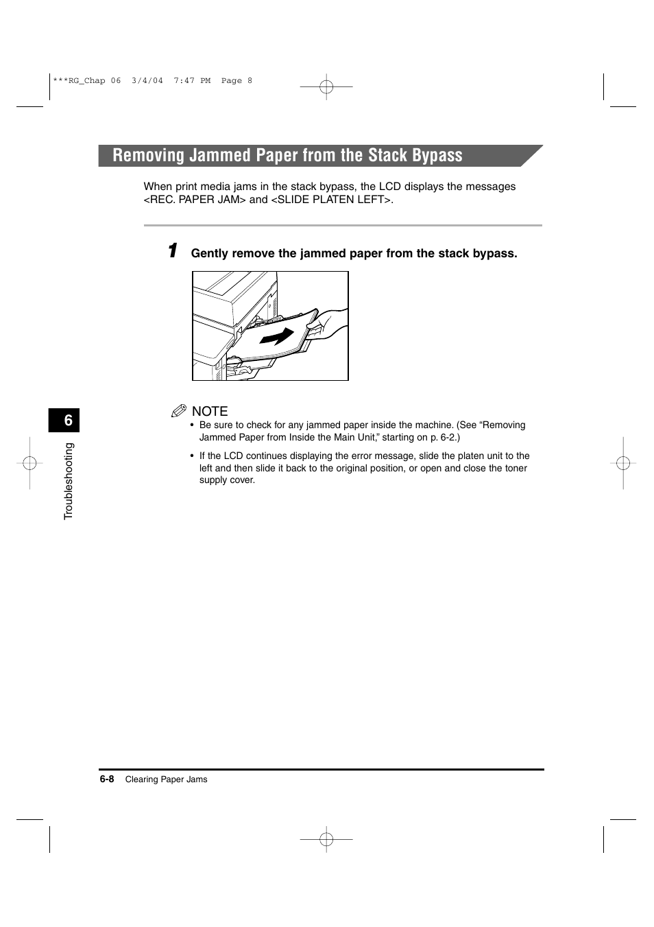 Removing jammed paper from the stack bypass | Canon IMAGERUNNER 1670F User Manual | Page 109 / 134