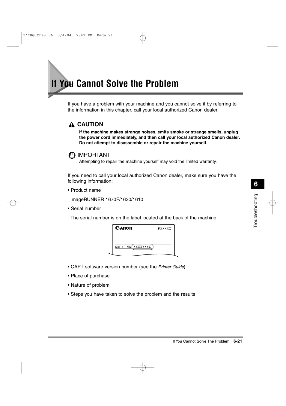 If you cannot solve the problem | Canon IMAGERUNNER 1670F User Manual | Page 122 / 134