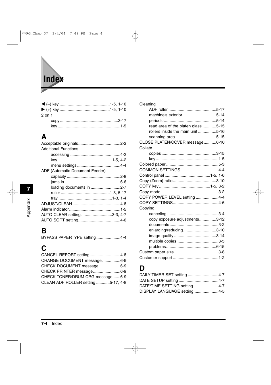 Index | Canon IMAGERUNNER 1670F User Manual | Page 127 / 134
