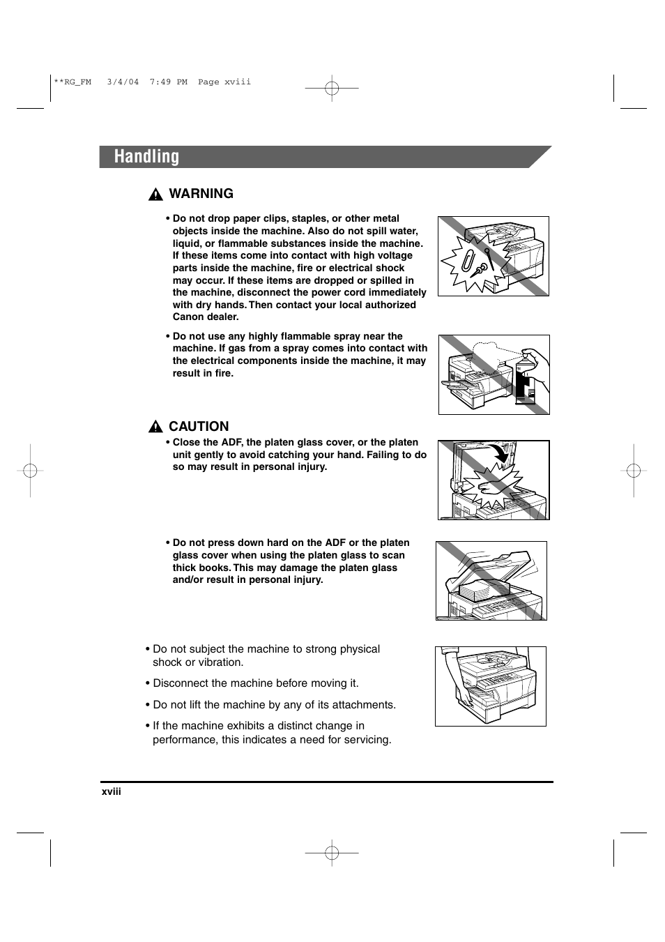 Handling | Canon IMAGERUNNER 1670F User Manual | Page 19 / 134
