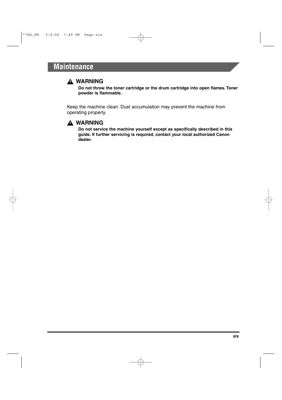 Maintenance | Canon IMAGERUNNER 1670F User Manual | Page 20 / 134