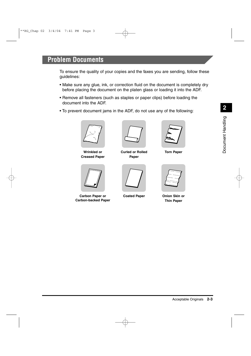 Problem documents | Canon IMAGERUNNER 1670F User Manual | Page 34 / 134