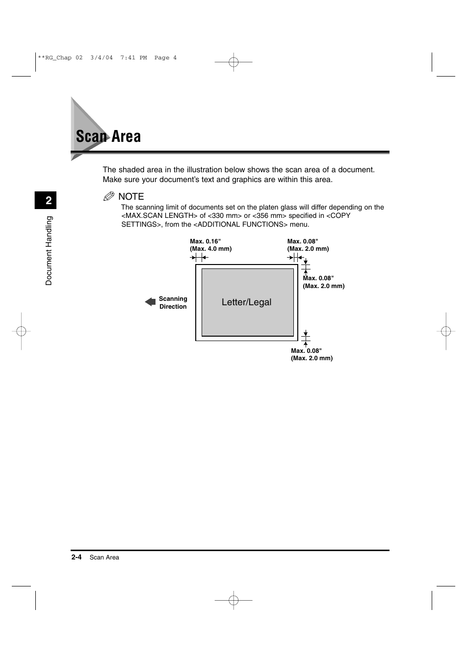 Scan area, Letter/legal | Canon IMAGERUNNER 1670F User Manual | Page 35 / 134