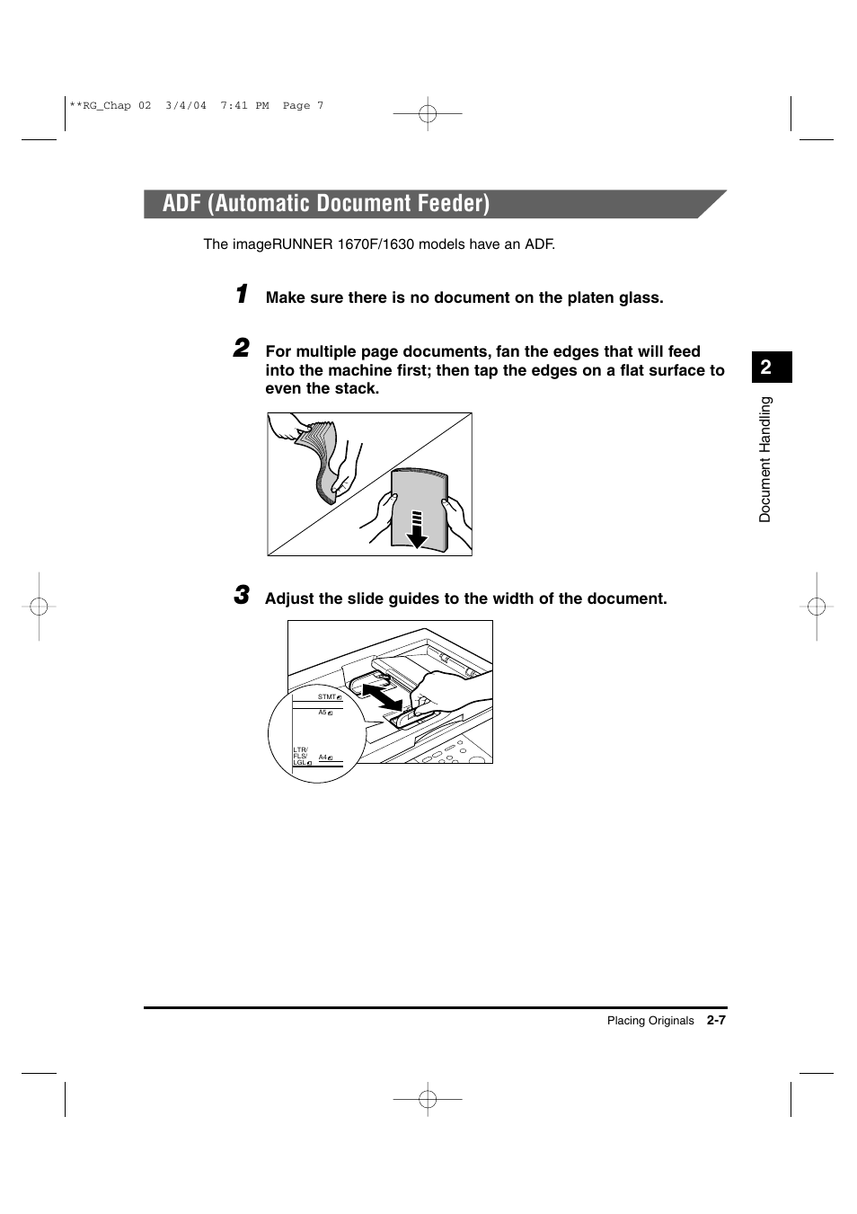 Adf (automatic document feeder) | Canon IMAGERUNNER 1670F User Manual | Page 38 / 134
