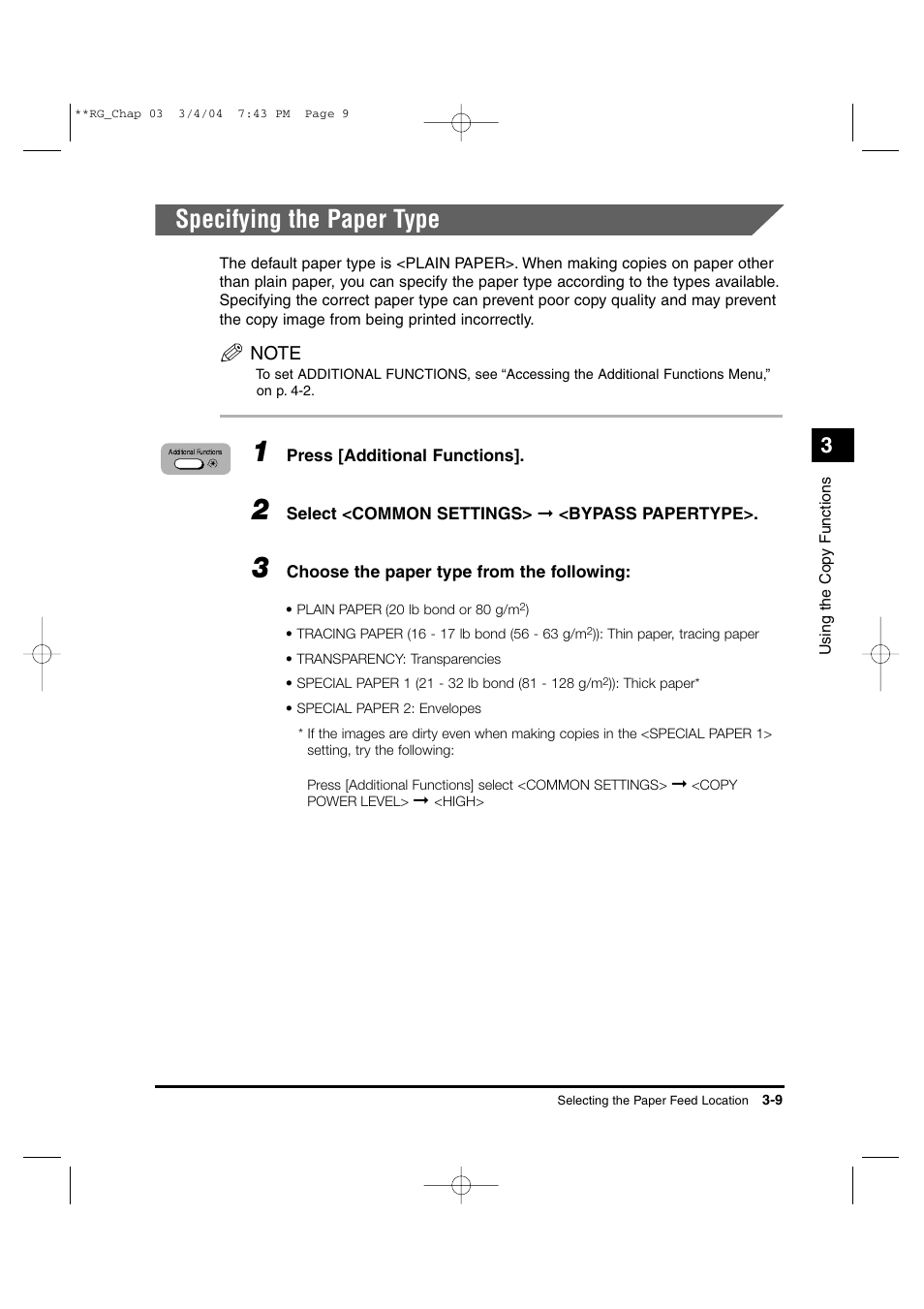 Specifying the paper type | Canon IMAGERUNNER 1670F User Manual | Page 50 / 134