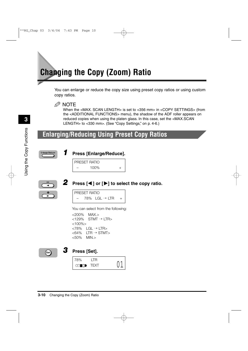 Changing the copy (zoom) ratio, Enlarging/reducing using preset copy ratios | Canon IMAGERUNNER 1670F User Manual | Page 51 / 134