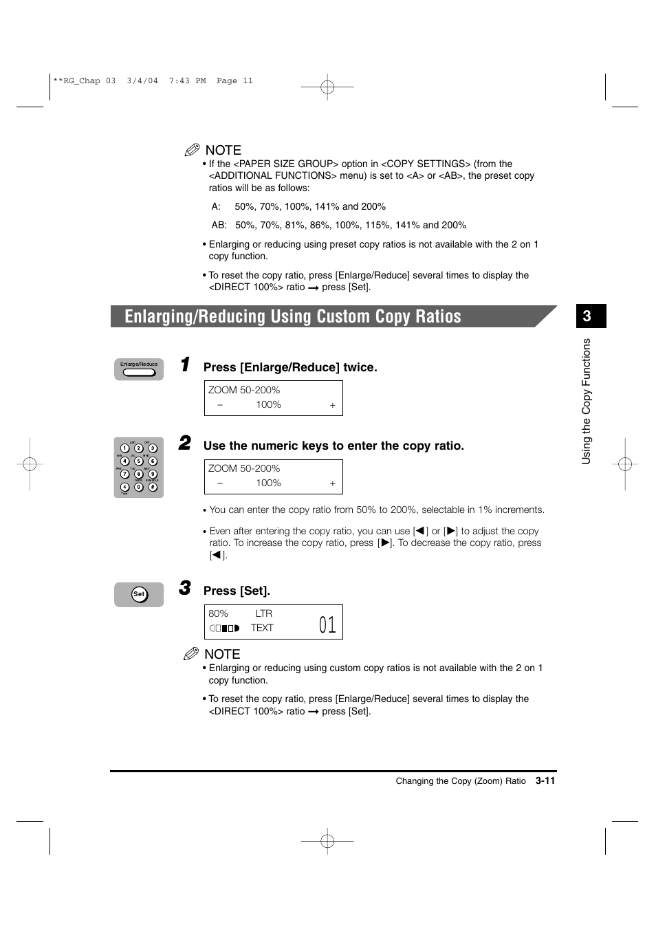 Enlarging/reducing using custom copy ratios | Canon IMAGERUNNER 1670F User Manual | Page 52 / 134