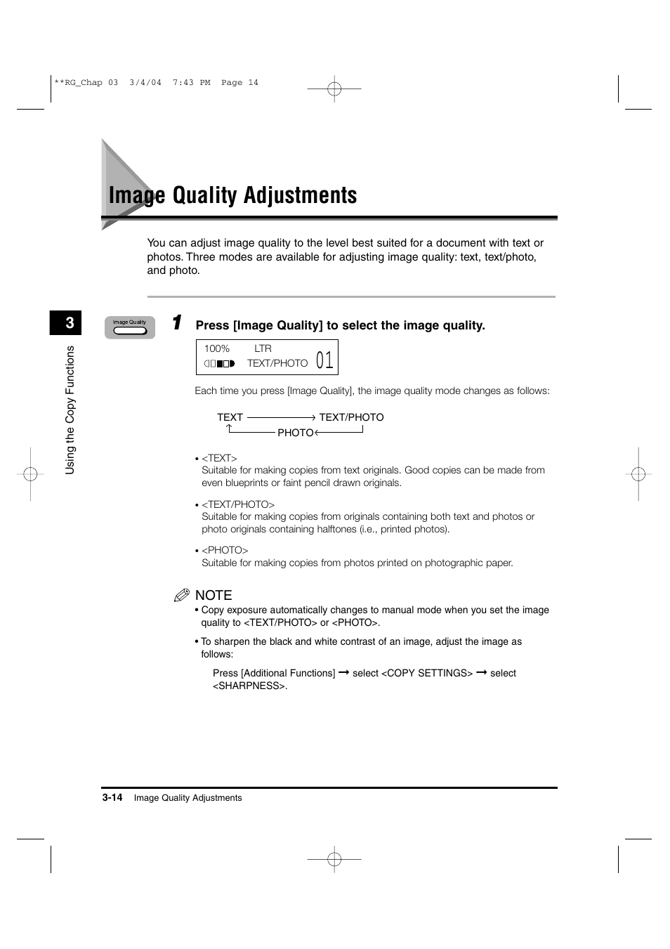 Image quality adjustments | Canon IMAGERUNNER 1670F User Manual | Page 55 / 134
