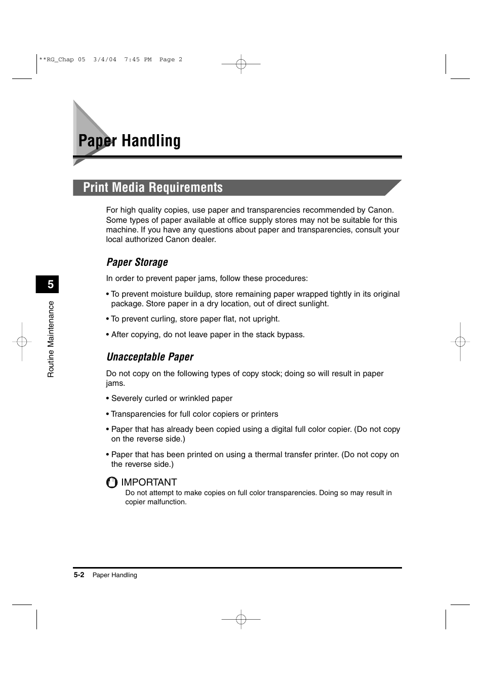 Paper handling, Print media requirements | Canon IMAGERUNNER 1670F User Manual | Page 79 / 134