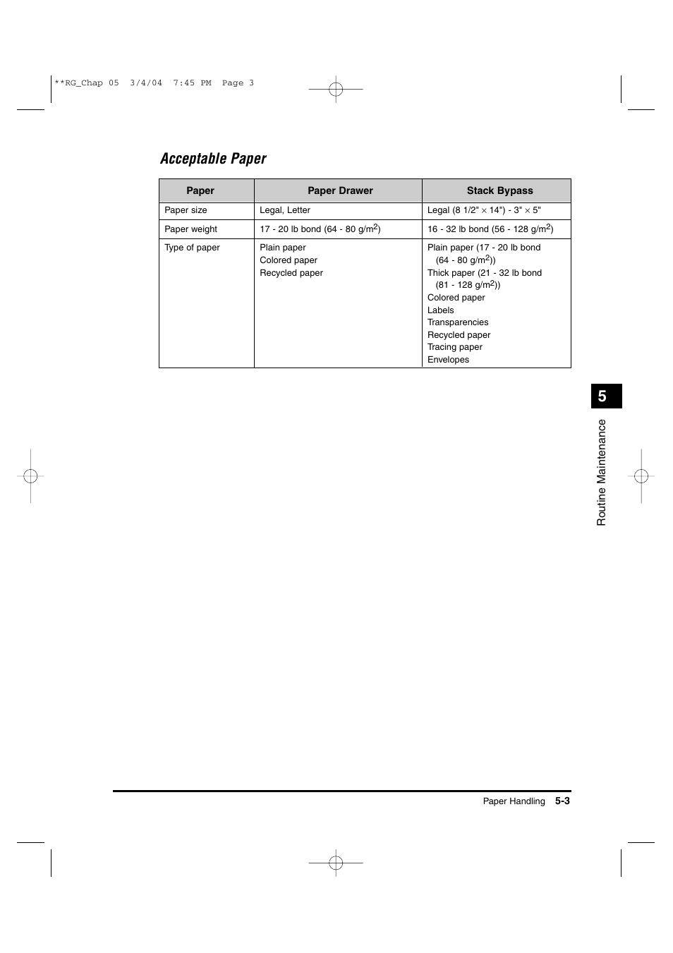 Acceptable paper | Canon IMAGERUNNER 1670F User Manual | Page 80 / 134