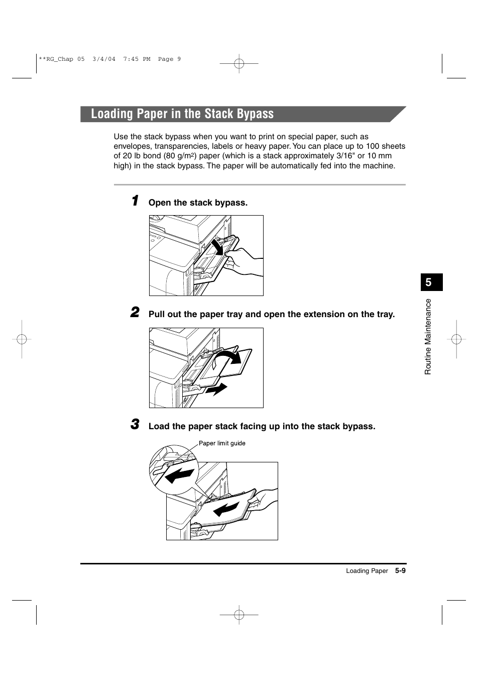 Loading paper in the stack bypass | Canon IMAGERUNNER 1670F User Manual | Page 86 / 134