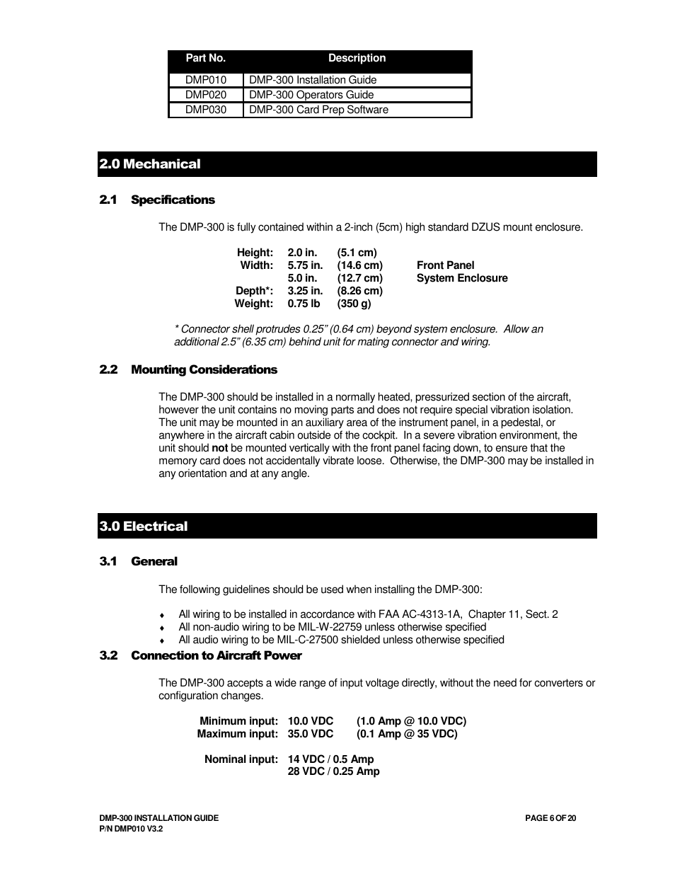 Avionics Innovations DMP-300 (MP3 Player) Installation Manual User Manual | Page 6 / 20