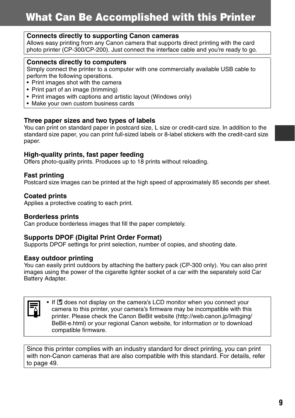What can be accomplished with this printer | Canon CDI-M113-010 User Manual | Page 10 / 154