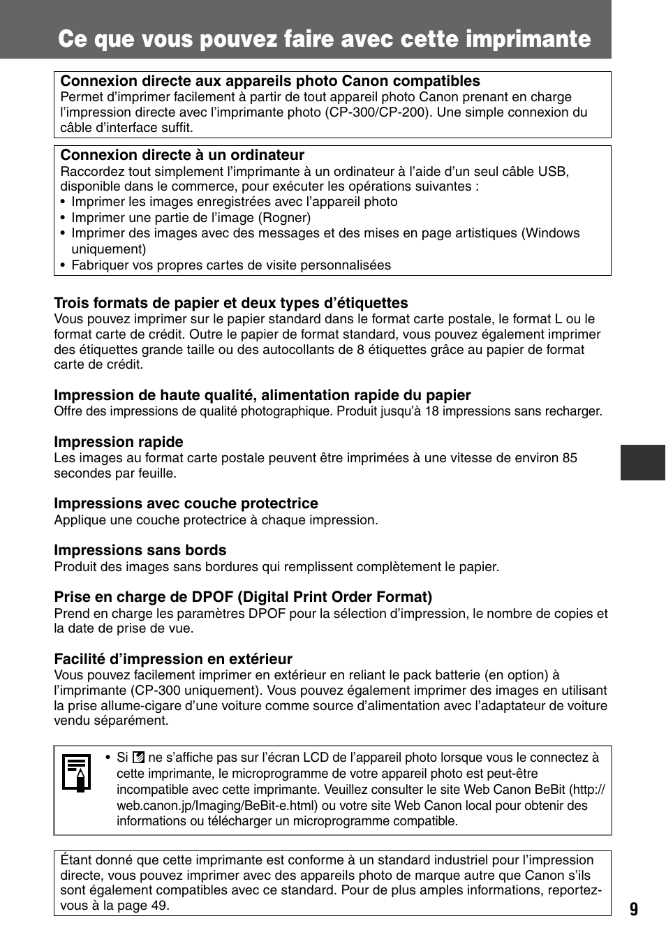 Ce que vous pouvez faire avec cette imprimante | Canon CDI-M113-010 User Manual | Page 110 / 154