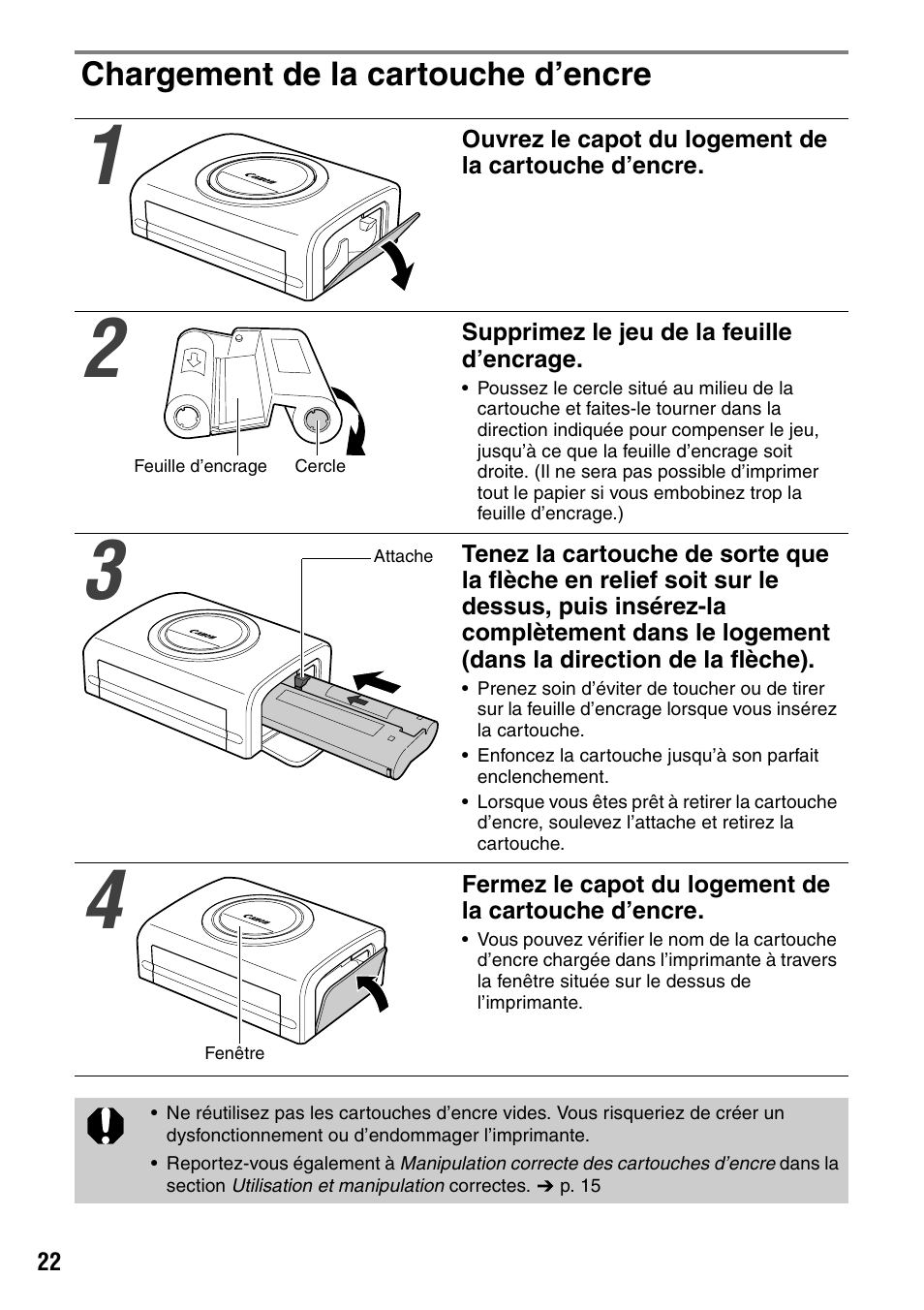 Chargement de la cartouche d’encre | Canon CDI-M113-010 User Manual | Page 123 / 154