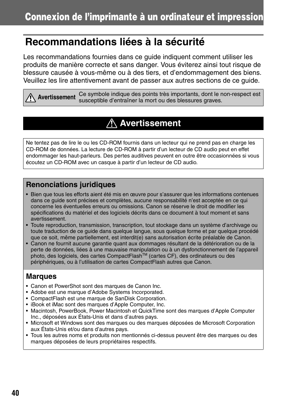 Avertissement, Renonciations juridiques, Marques | Canon CDI-M113-010 User Manual | Page 141 / 154