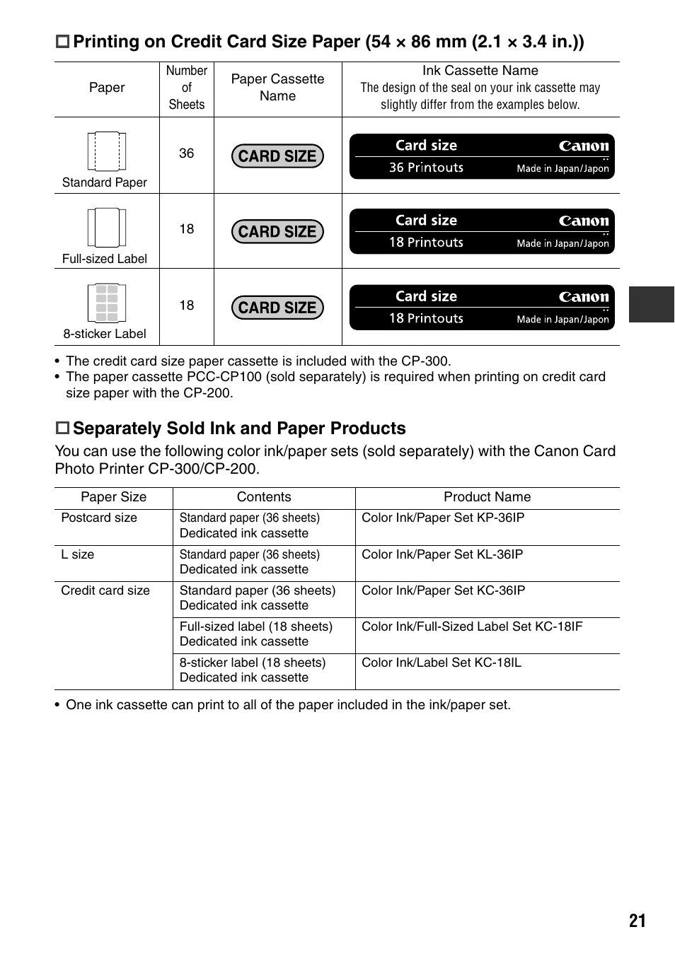 Separately sold ink and paper products | Canon CDI-M113-010 User Manual | Page 22 / 154