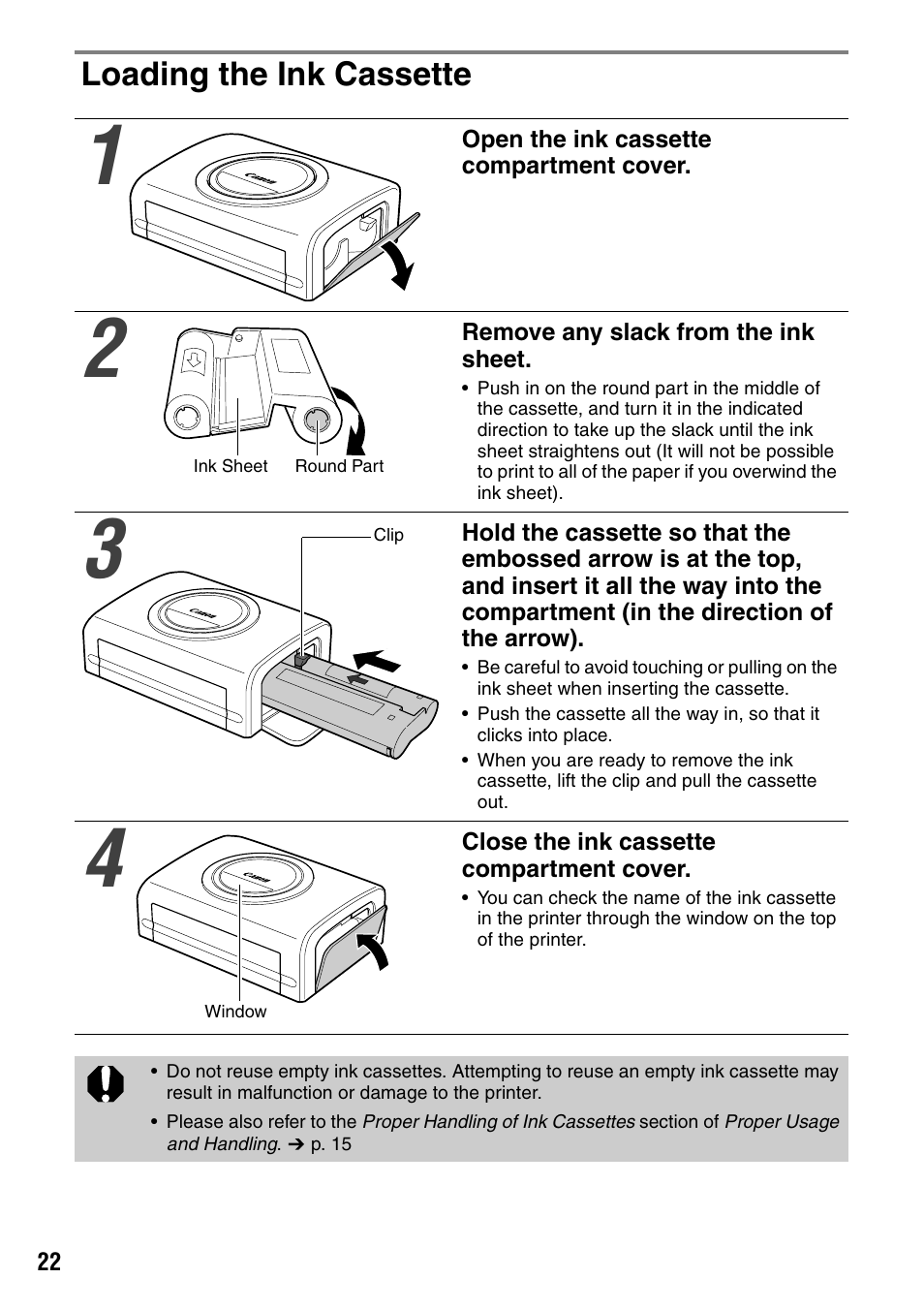 Loading the ink cassette | Canon CDI-M113-010 User Manual | Page 23 / 154