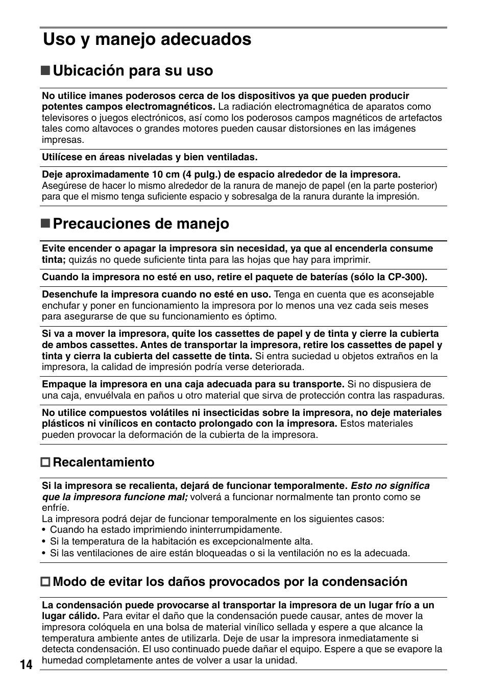 Uso y manejo adecuados | Canon CDI-M113-010 User Manual | Page 65 / 154