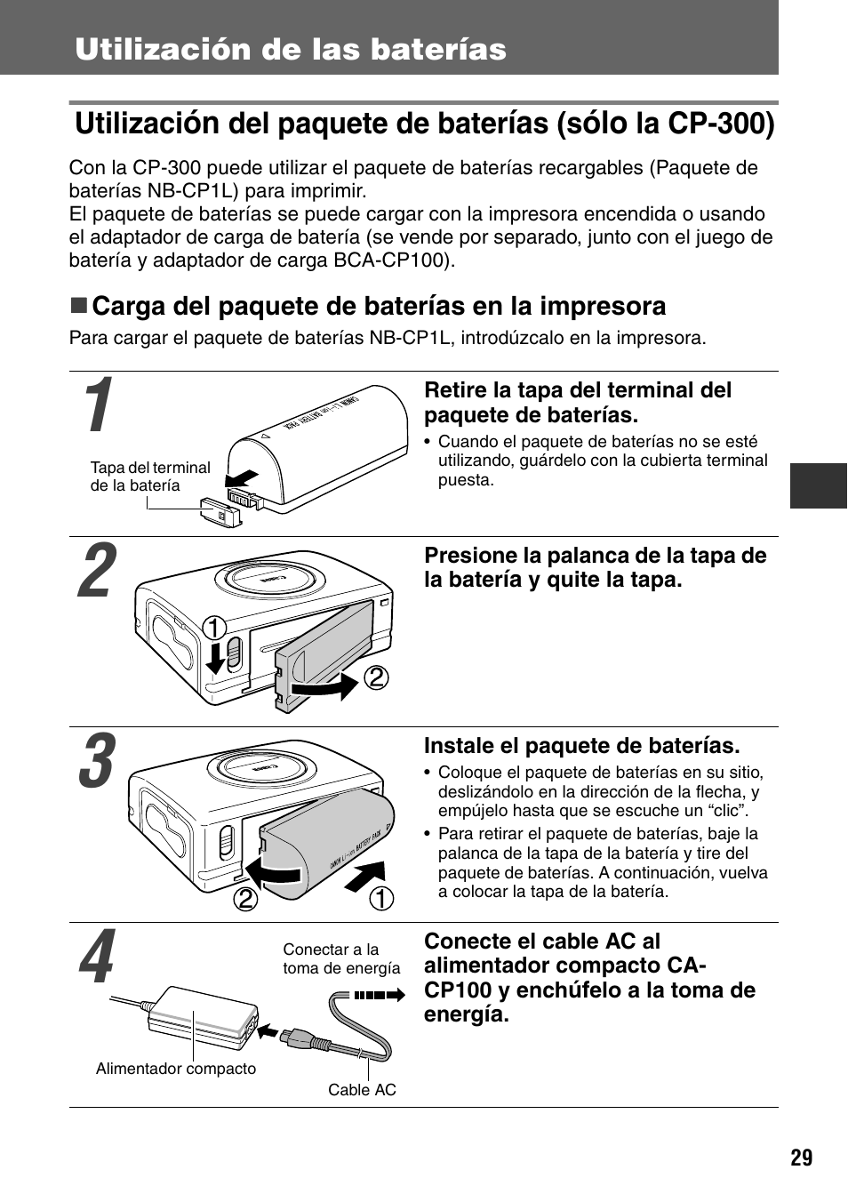 Utilización de las baterías utilizaci, Del paquete de bater, S (s | La cp-300) | Canon CDI-M113-010 User Manual | Page 80 / 154