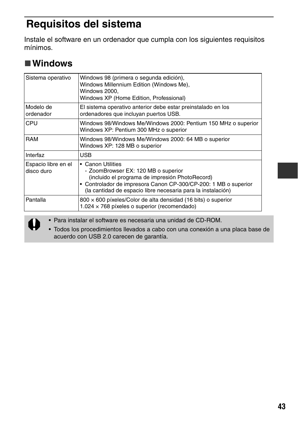 Requisitos del sistema, Windows | Canon CDI-M113-010 User Manual | Page 94 / 154