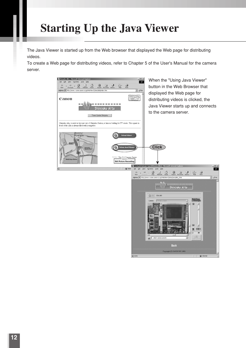 Starting up the java viewer | Canon WEBVIEW LIVESCOPE 3.2 User Manual | Page 12 / 56