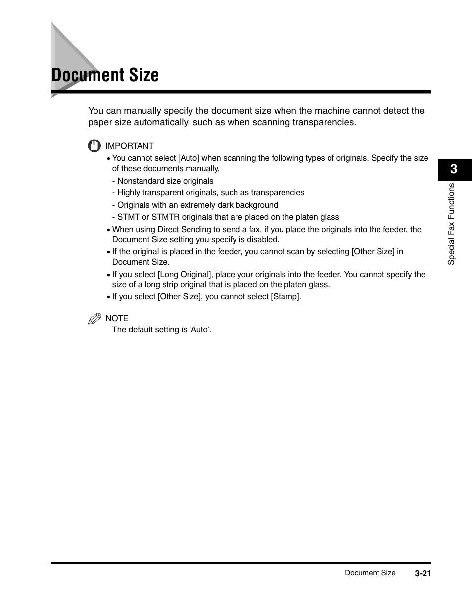 Document size, Document size -21, E p. 3-21 | Document size," on p. 3-21.) | Canon IMAGERUNNER 2230 User Manual | Page 129 / 352