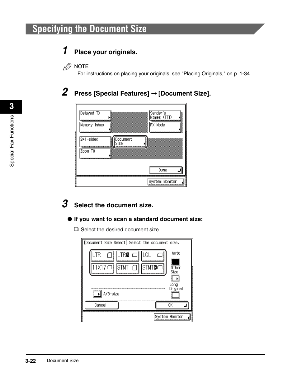 Specifying the document size, Specifying the document size -22 | Canon IMAGERUNNER 2230 User Manual | Page 130 / 352