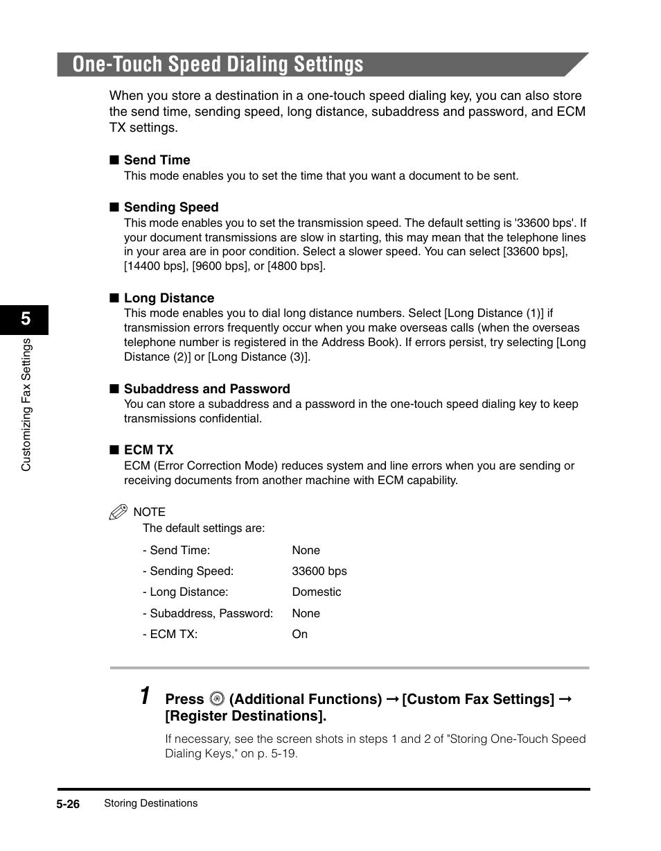 One-touch speed dialing settings, One-touch speed dialing settings -26, Ee "one-touch speed dialing settings," o | Canon IMAGERUNNER 2230 User Manual | Page 192 / 352