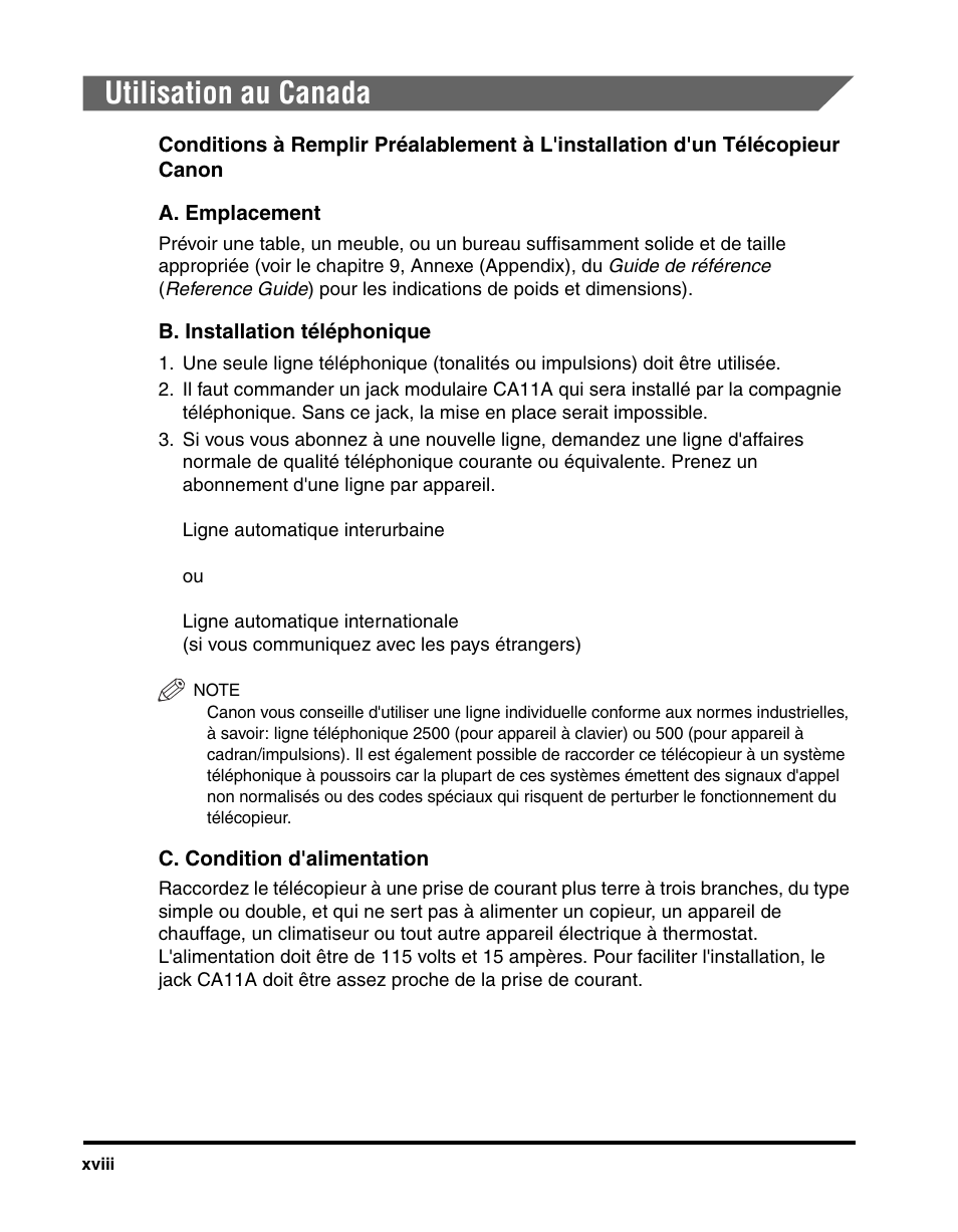 Utilisation au canada | Canon IMAGERUNNER 2230 User Manual | Page 20 / 352