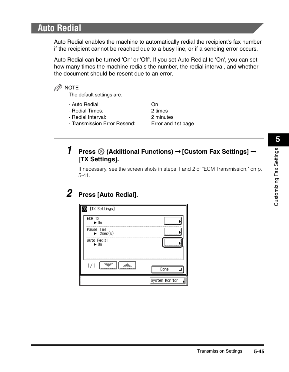 Auto redial, Auto redial -45 | Canon IMAGERUNNER 2230 User Manual | Page 211 / 352