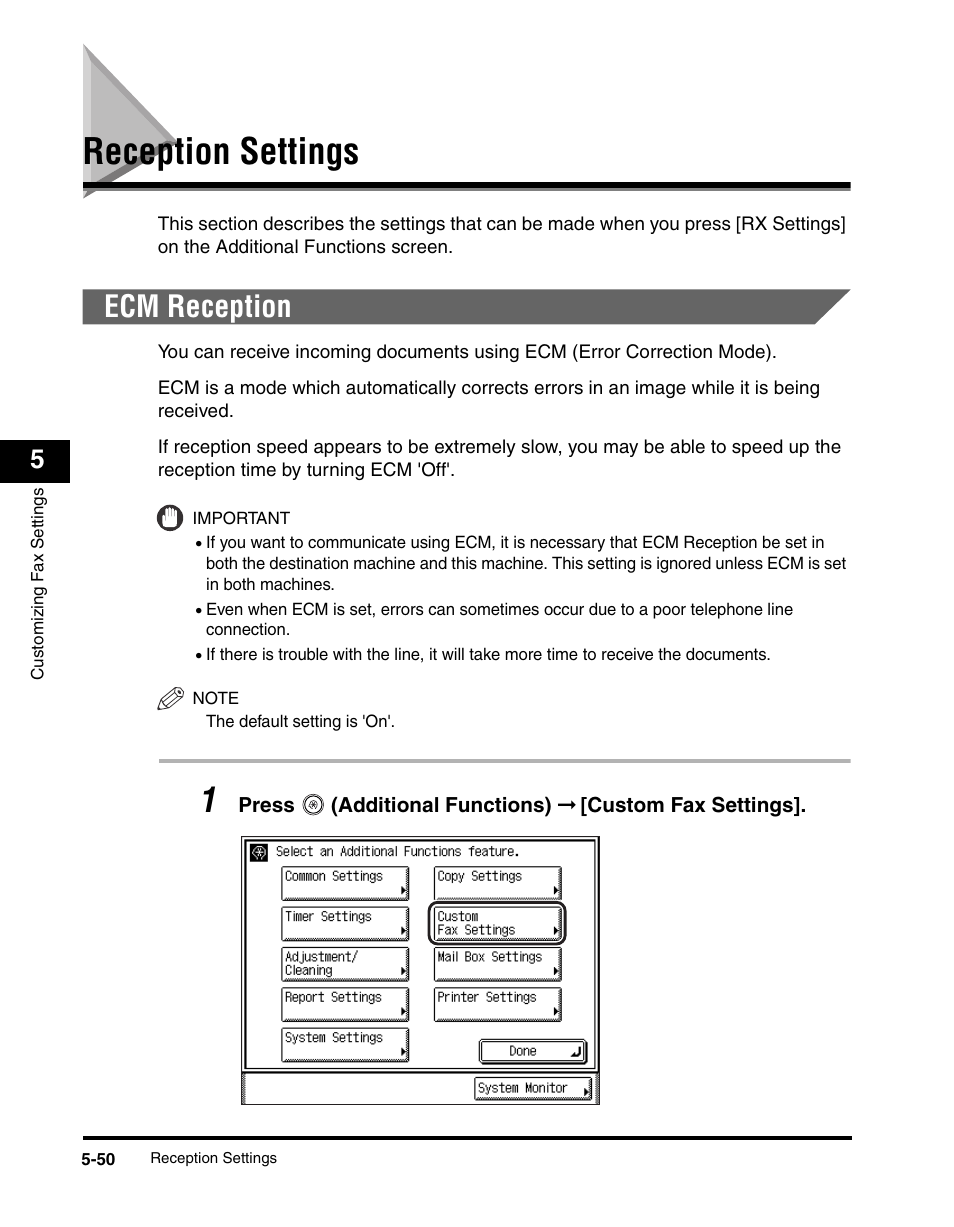 Reception settings, Ecm reception, Reception settings -50 | Ecm reception -50 | Canon IMAGERUNNER 2230 User Manual | Page 216 / 352