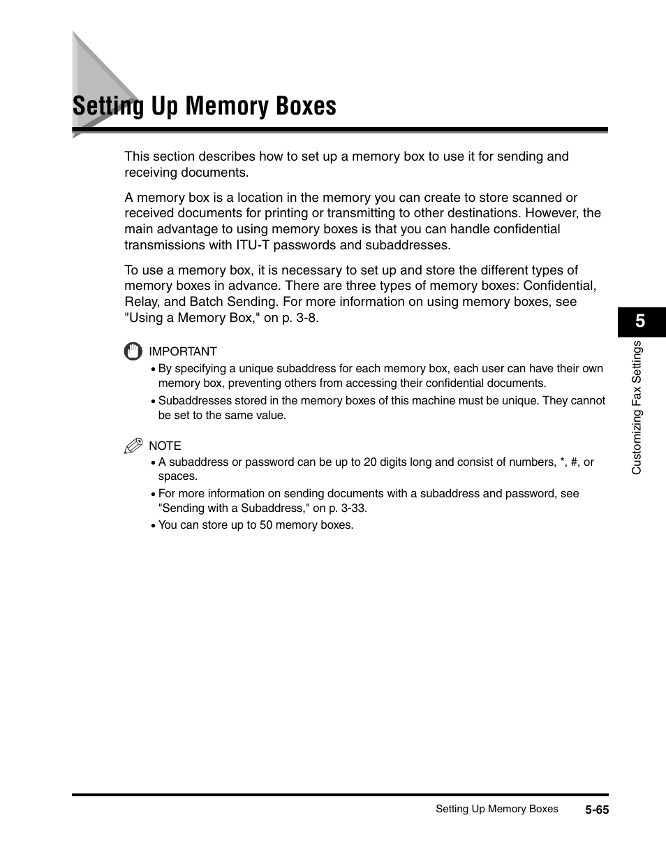 Setting up memory boxes, Setting up memory boxes -65, Setting up memory boxes," on | Canon IMAGERUNNER 2230 User Manual | Page 231 / 352