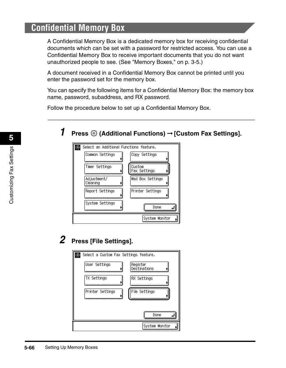 Confidential memory box, Confidential memory box -66, E "confidential memory box | Canon IMAGERUNNER 2230 User Manual | Page 232 / 352