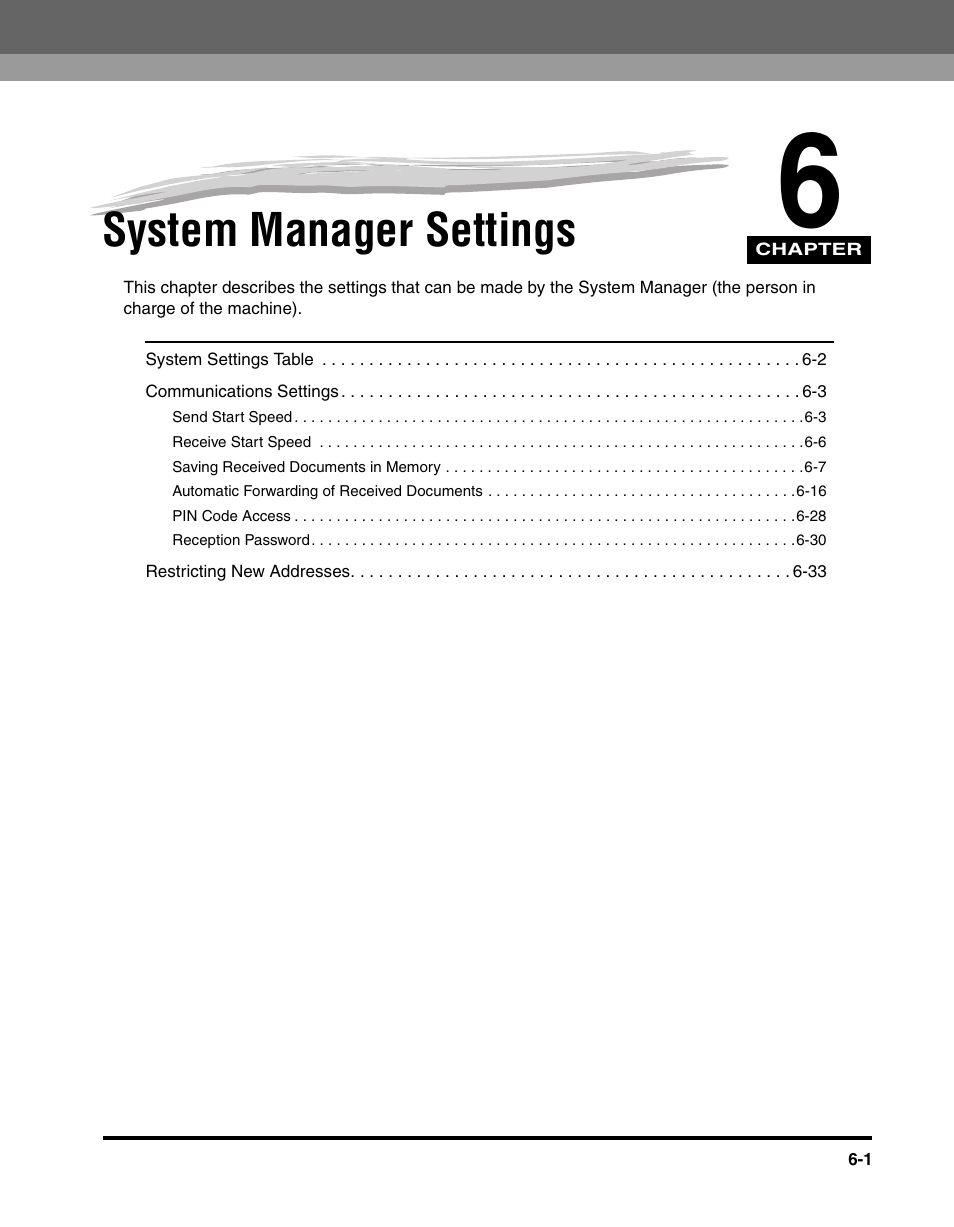 System manager settings, Chapter 6 | Canon IMAGERUNNER 2230 User Manual | Page 257 / 352