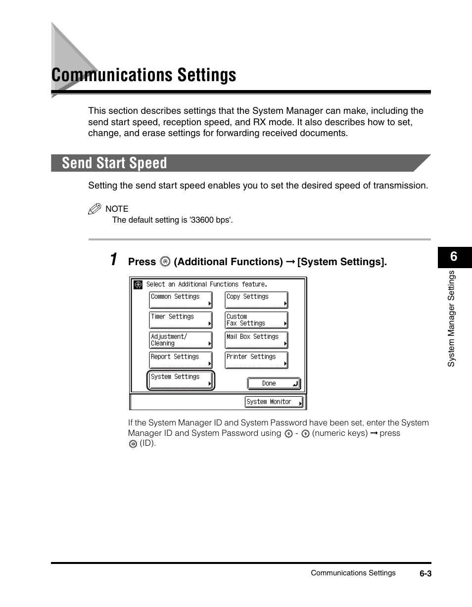 Communications settings, Send start speed, Communications settings -3 | Send start speed -3 | Canon IMAGERUNNER 2230 User Manual | Page 259 / 352
