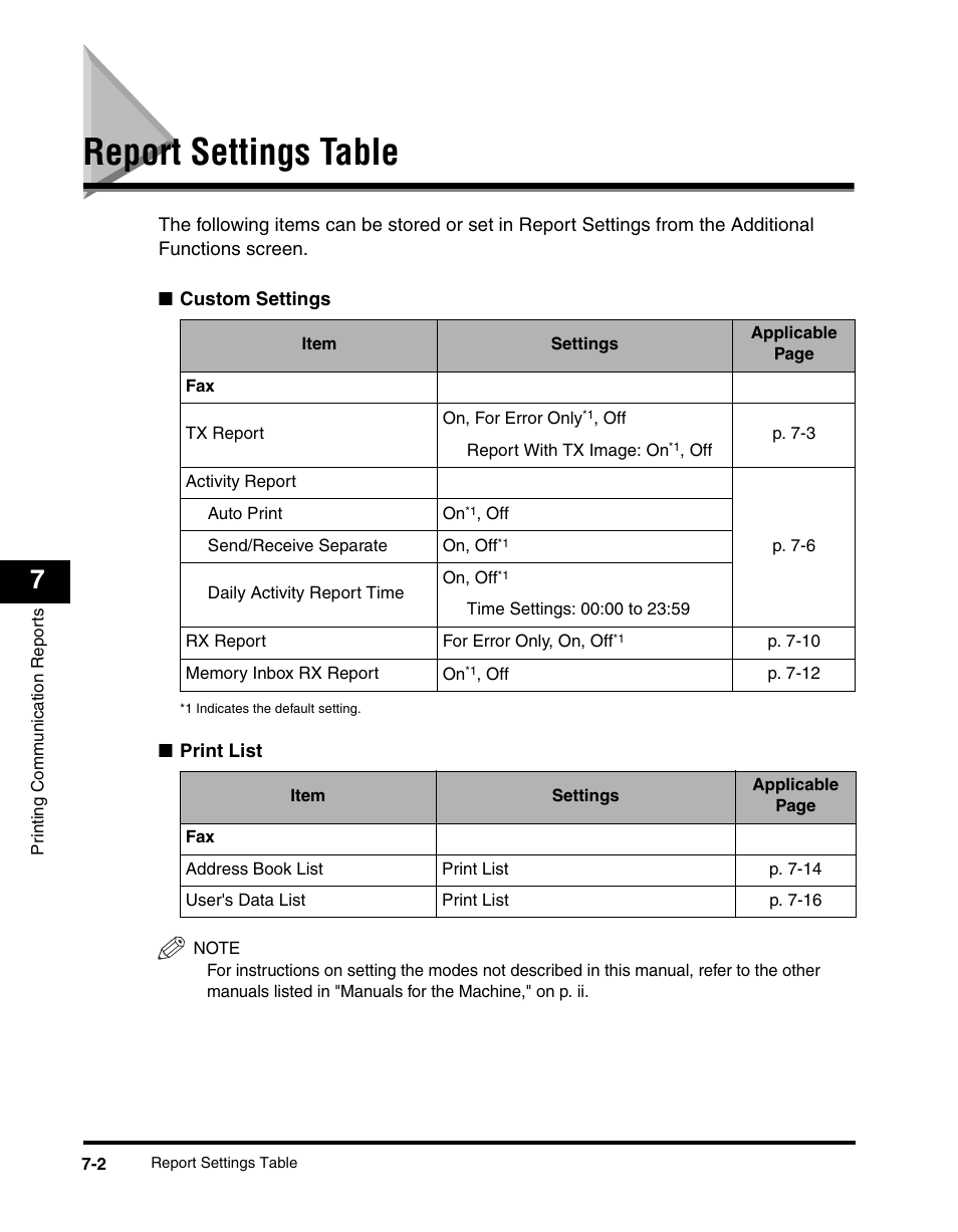 Report settings table, Report settings table -2 | Canon IMAGERUNNER 2230 User Manual | Page 292 / 352