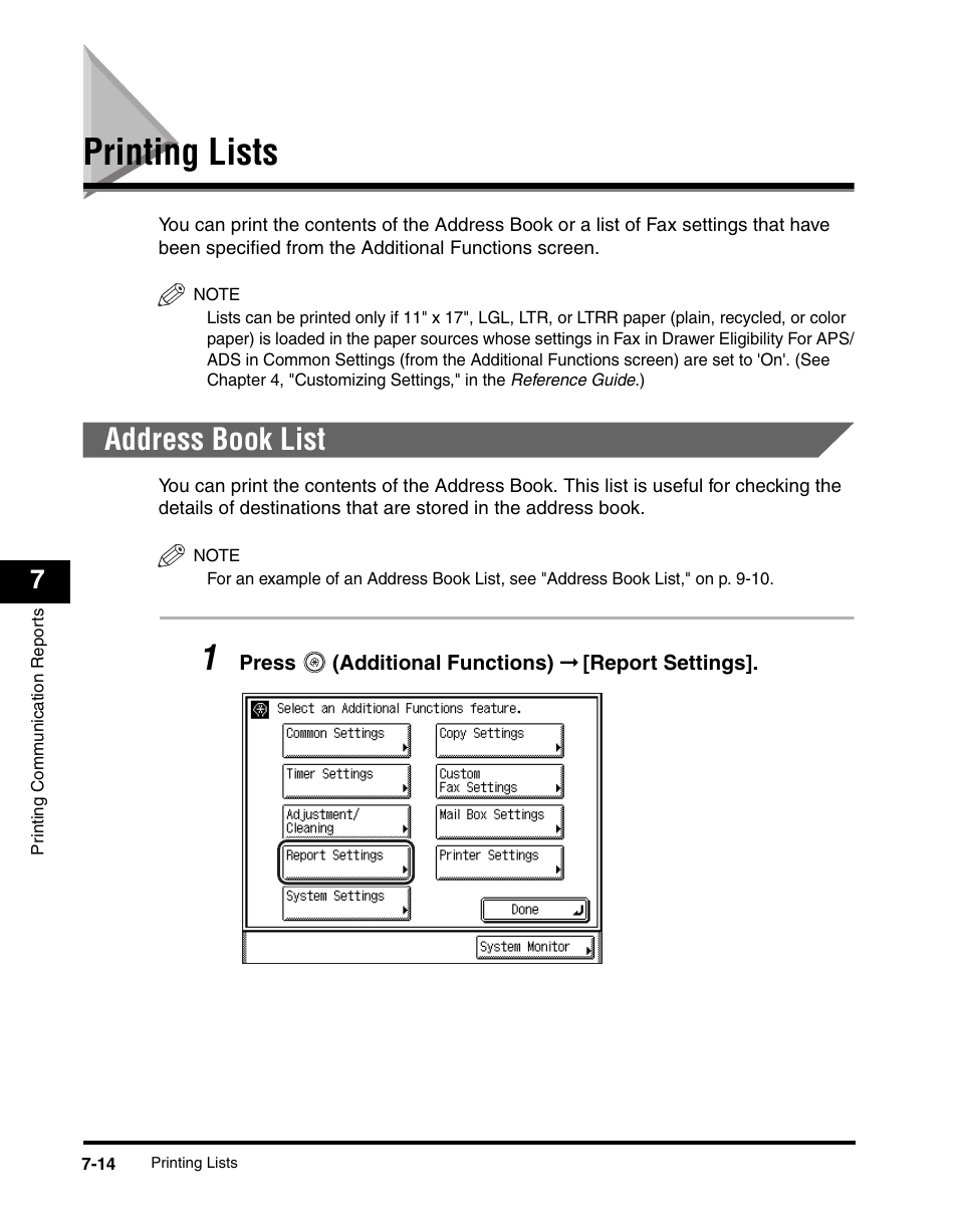 Printing lists, Address book list, Printing lists -14 | Address book list -14 | Canon IMAGERUNNER 2230 User Manual | Page 304 / 352