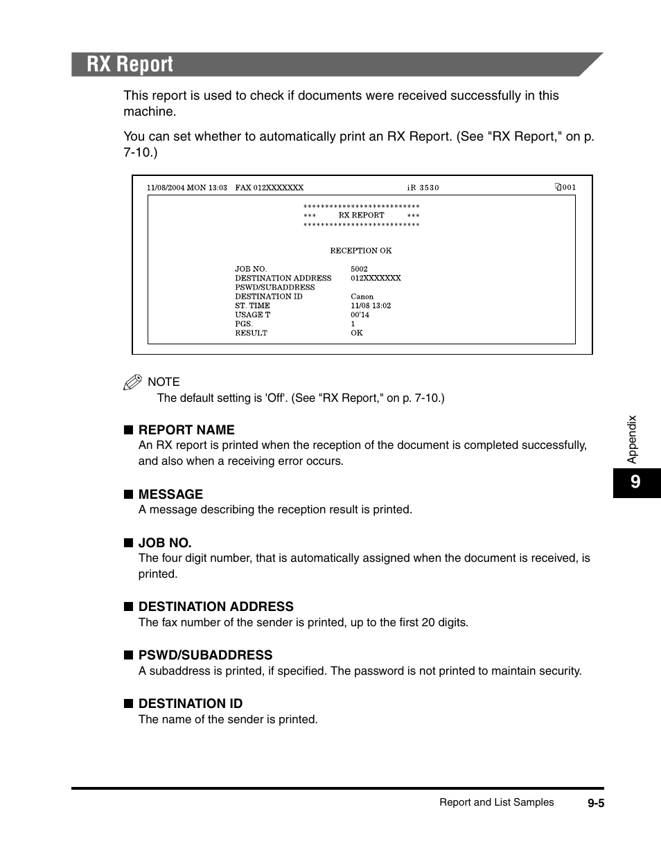 Rx report, Rx report -5, Ee "rx report | Canon IMAGERUNNER 2230 User Manual | Page 329 / 352