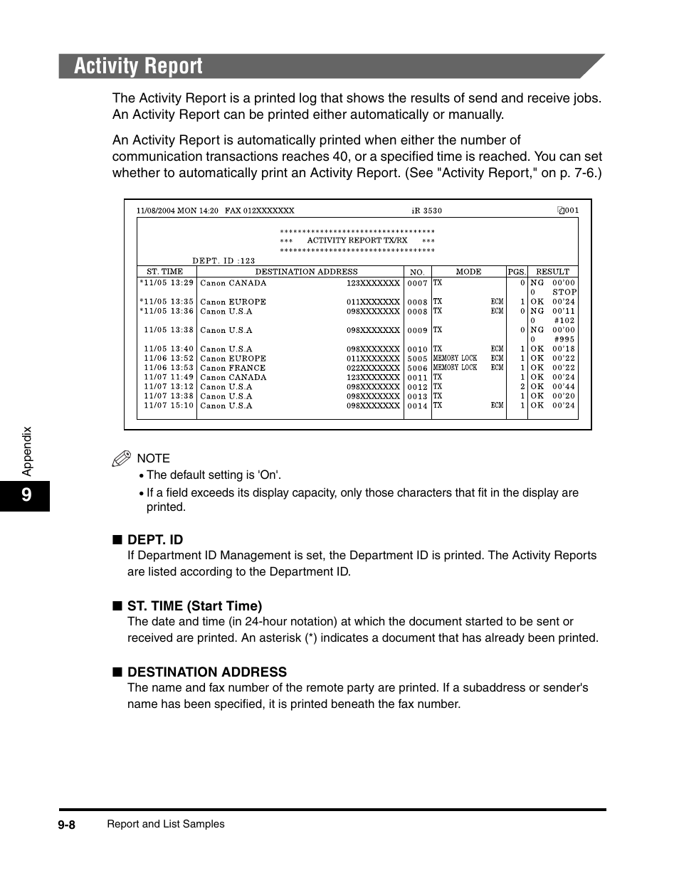 Activity report, Activity report -8, Ee "activity report," on p | Canon IMAGERUNNER 2230 User Manual | Page 332 / 352
