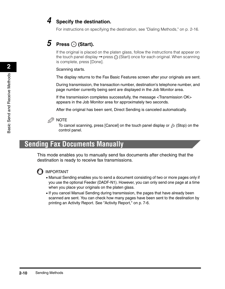 Sending fax documents manually, Sending fax documents manually -10 | Canon IMAGERUNNER 2230 User Manual | Page 82 / 352