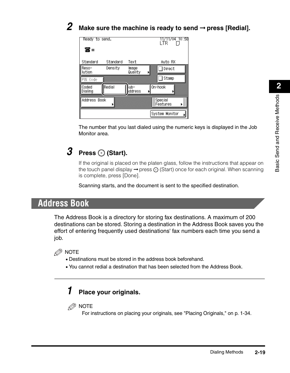Address book, Address book -19, Address book," on p. 2-19.) | Canon IMAGERUNNER 2230 User Manual | Page 91 / 352