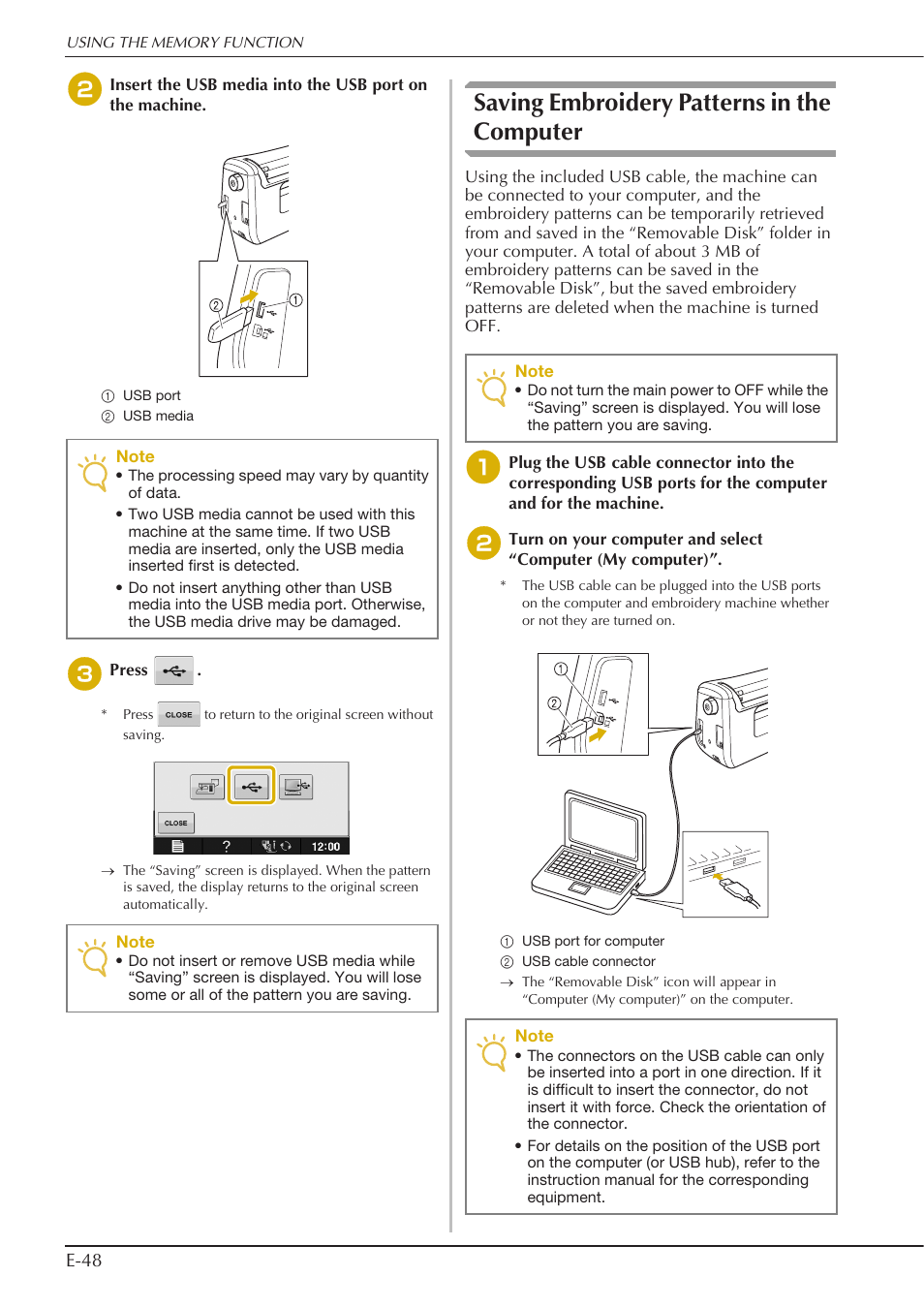 Saving embroidery patterns in the computer, E-48 | Baby Lock Spirit (BLPY) Instruction and Reference Guide User Manual | Page 114 / 184