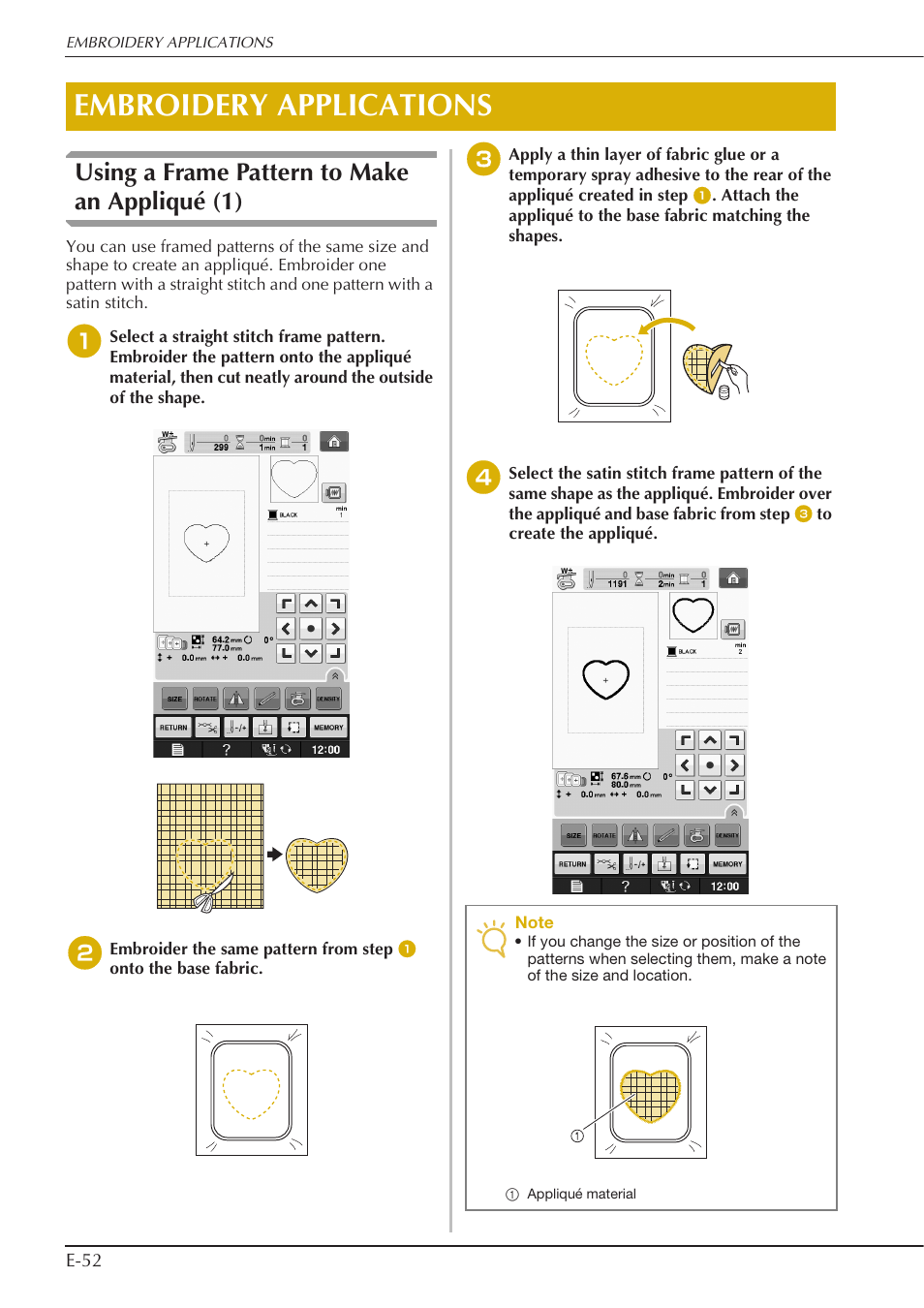 Embroidery applications, Using a frame pattern to make an appliqué (1) | Baby Lock Spirit (BLPY) Instruction and Reference Guide User Manual | Page 118 / 184